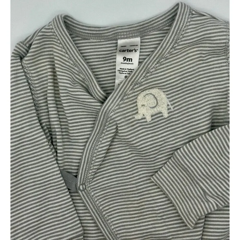Carter’s Side Snap One-Piece Size 9 Months Elephant Stripe Gray White (789)